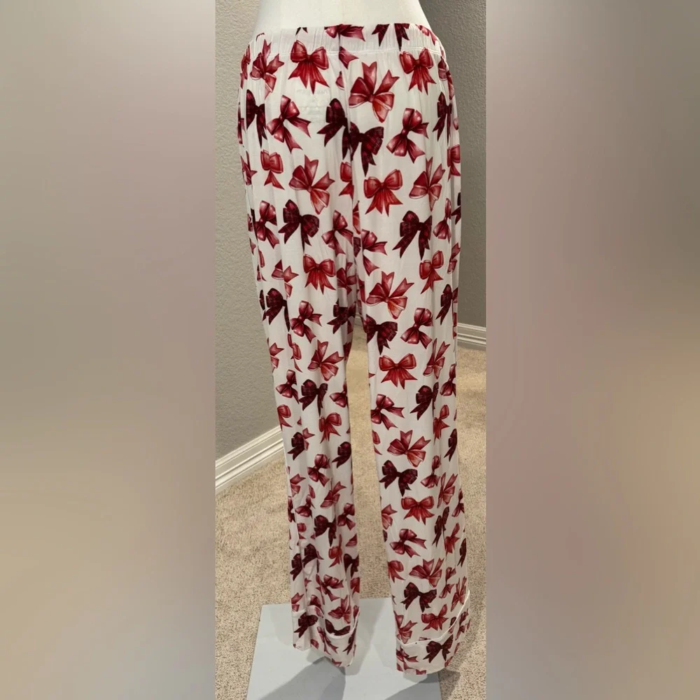 NWT Posh Peanut Holiday Christmas Red Bow Women’s Luxe Pajama Pant Set w/ Pocket - Picture 6 of 16